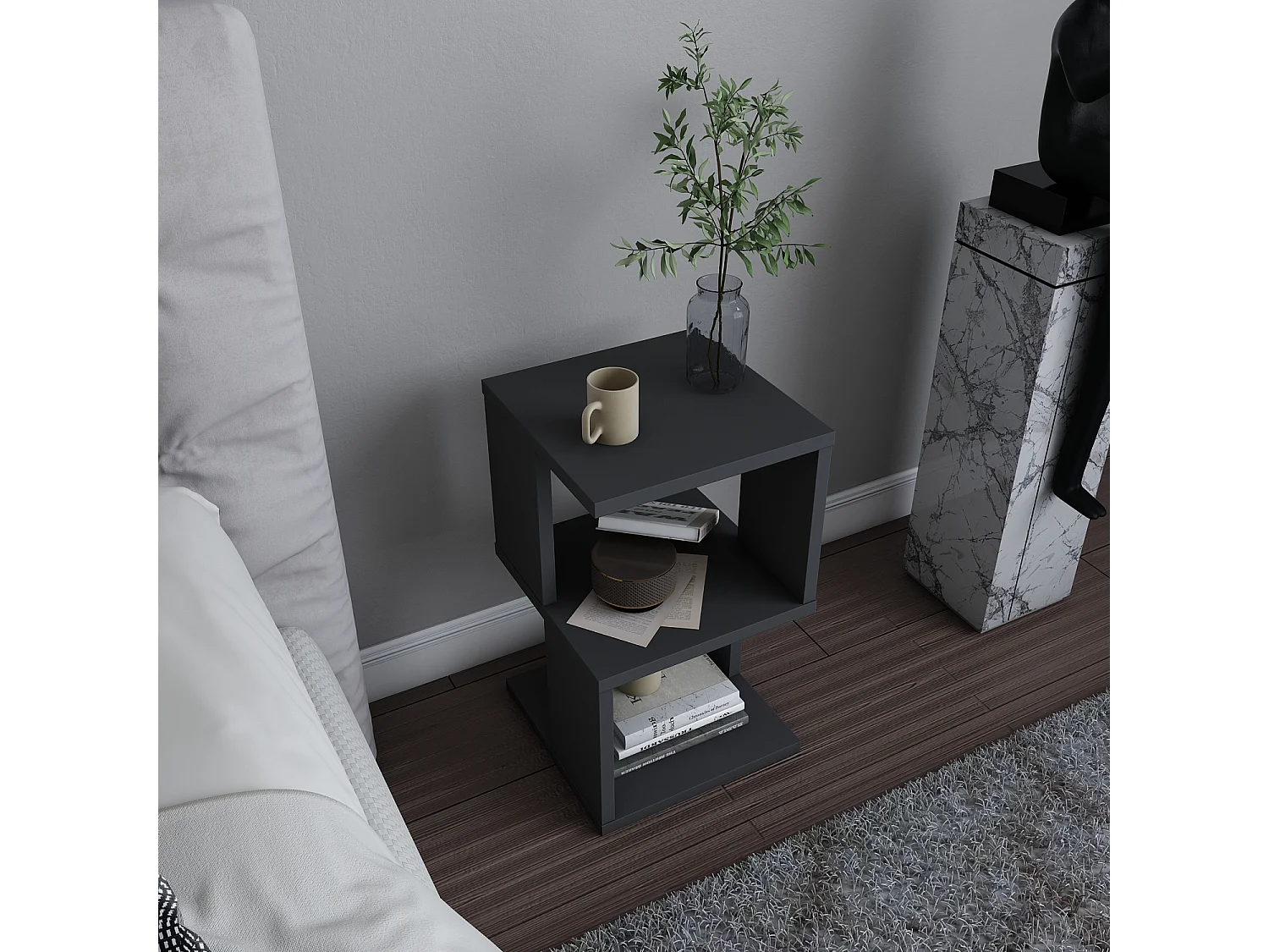 Table de chevet Carter , Etagères ouvertes, table d'appoint (Anthracite)