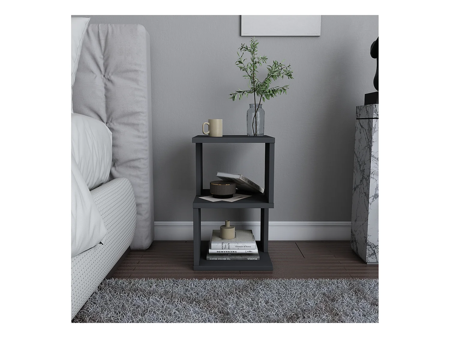 Table de chevet Carter , Etagères ouvertes, table d'appoint (Anthracite)