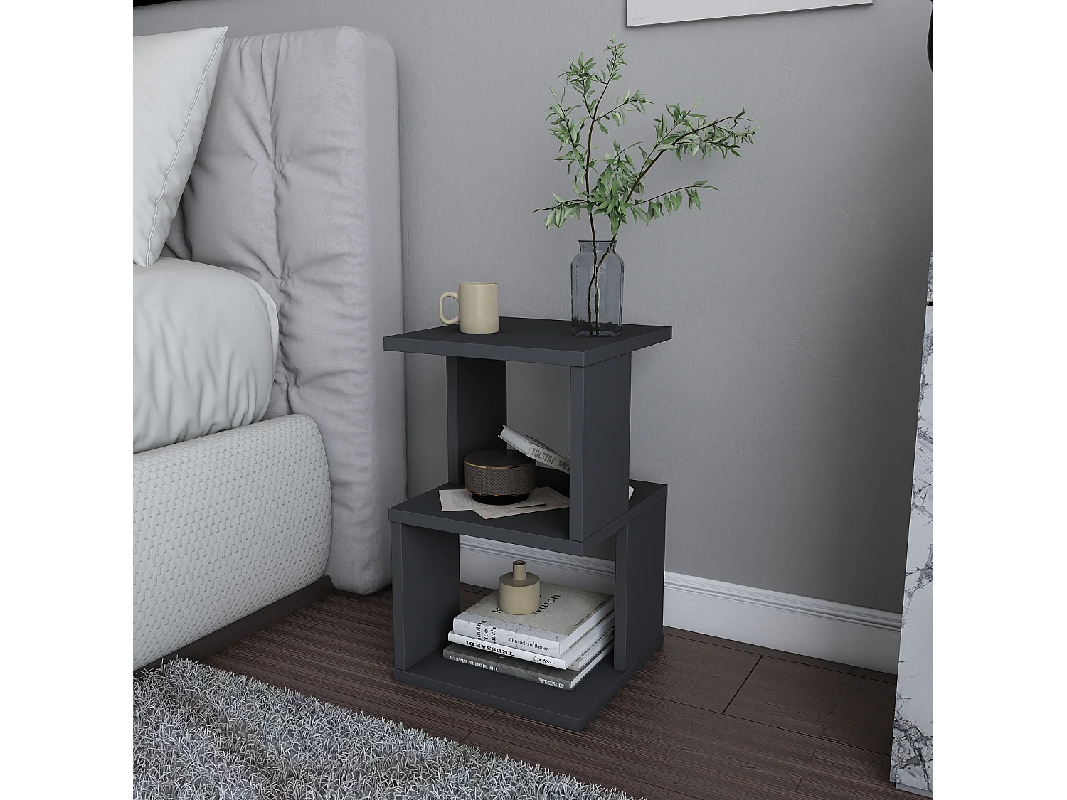 Table de chevet Carter , Etagères ouvertes, table d'appoint (Anthracite)