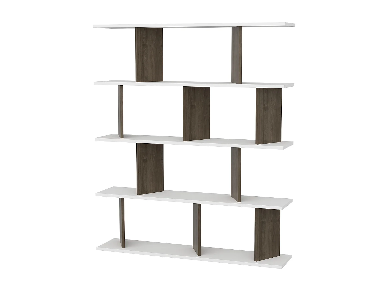 Bibliothèque modern Grace 5-étagères design chic et durable (Blanc et Noyer)