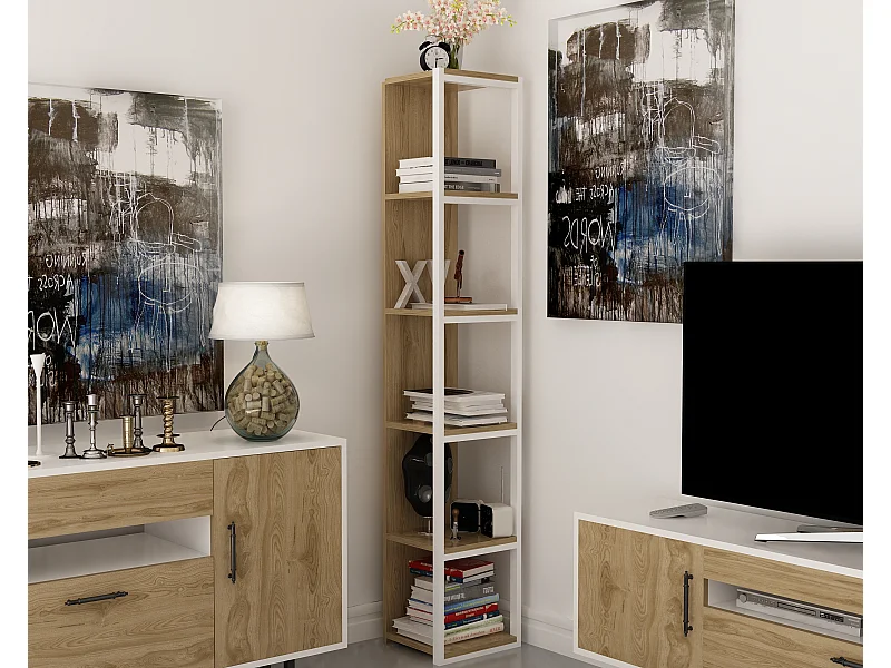 Texas bibliothèque 5 niveaux Cadre en métal 180 cm Hauteur (Blanc et Oud)