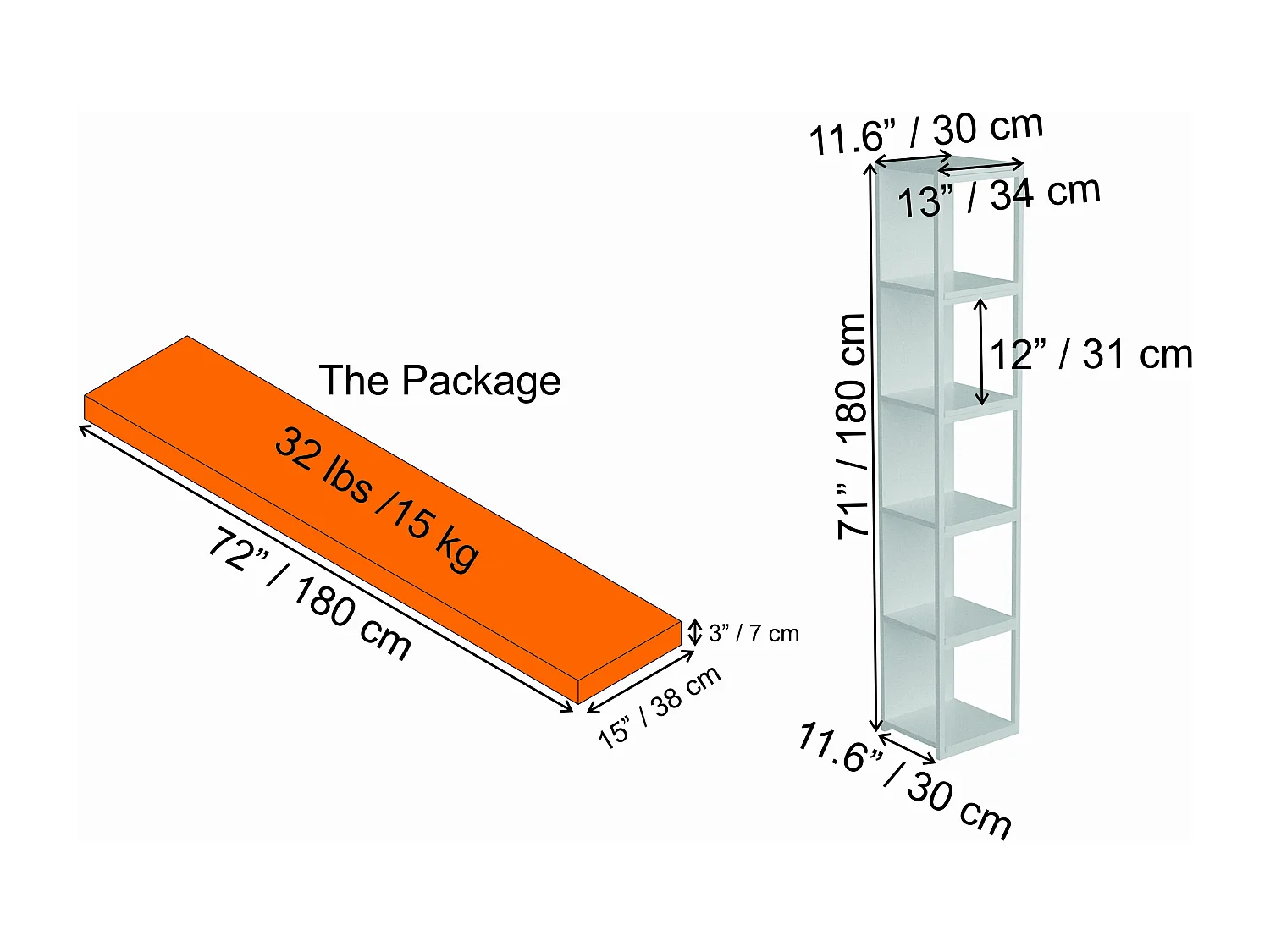 Texas bibliothèque 5 niveaux Cadre en métal 180 cm Hauteur (Blanc et Oud)
