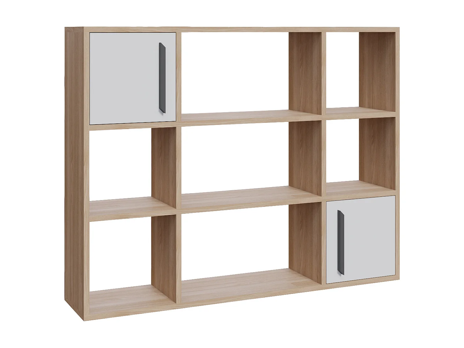 Randall Bibliothèque Rangement avec 2 Armoires et 7 Niches | Dos nu  (Chêne et Blanc)