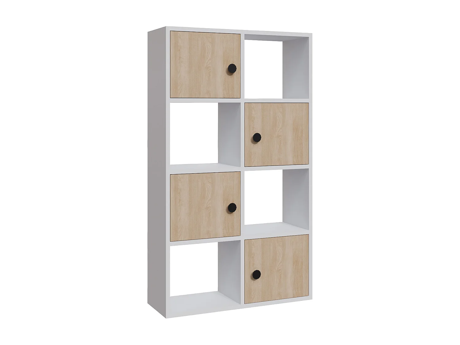 Tasso 123 cm H Bibliothèque 3 Étagères Ouvertes avec 3 Armoires Dos nu Rangement (Blanc et Chêne)