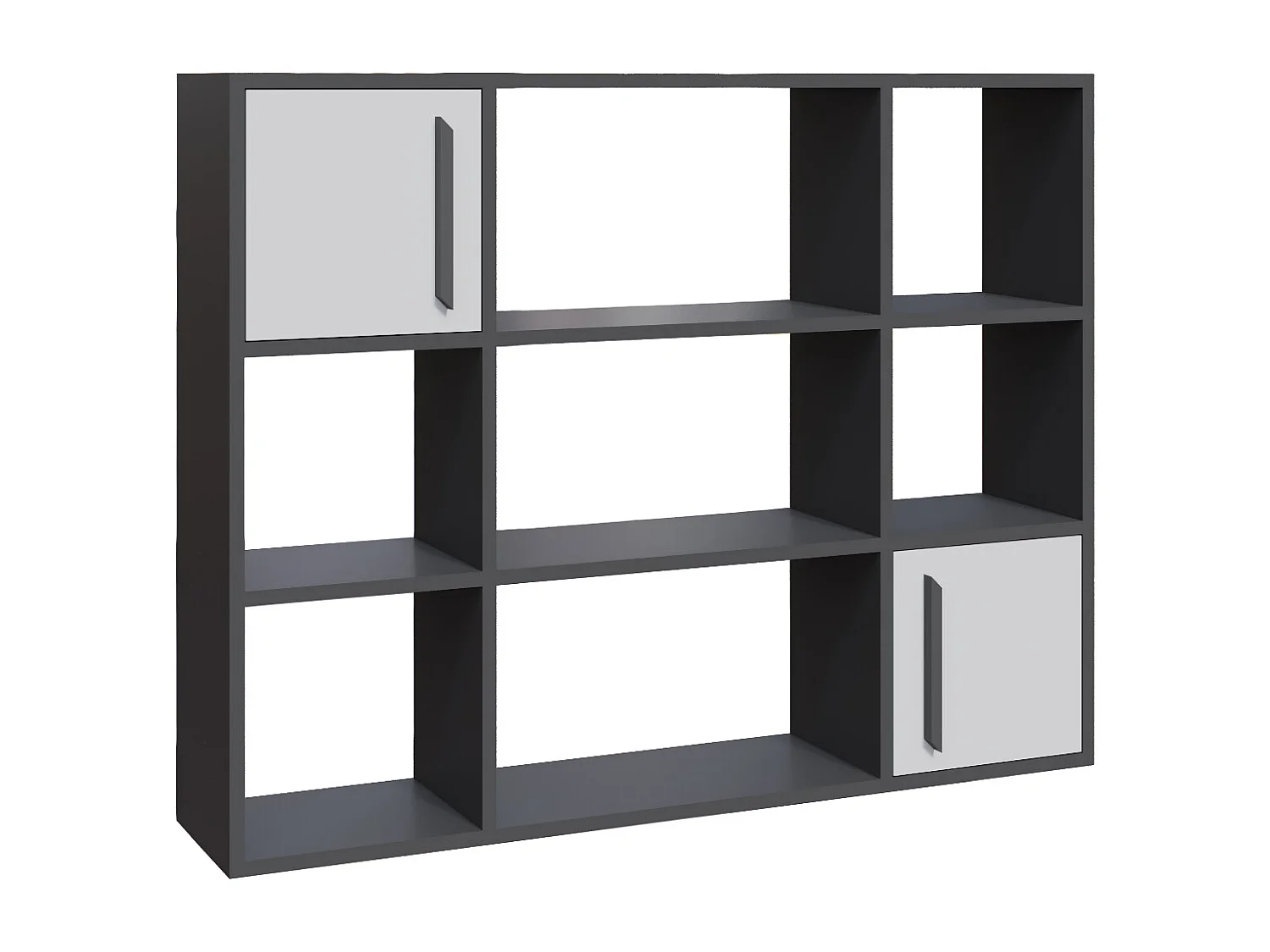 Randall Bibliothèque Rangement avec 2 Armoires et 7 Niches | Dos nu (Anthracite et Blanc)