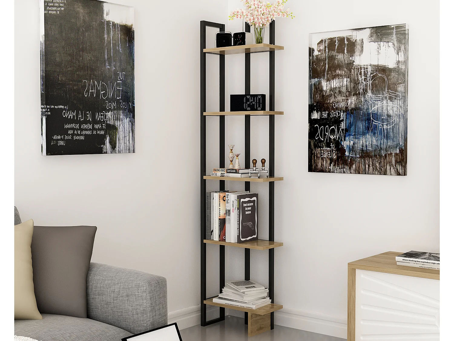 Decorotika Alice 180 cm 5-tier Metal Frame  Corner Bookshelf  - 45 cm W x 19.6 cm D x 180 cm H