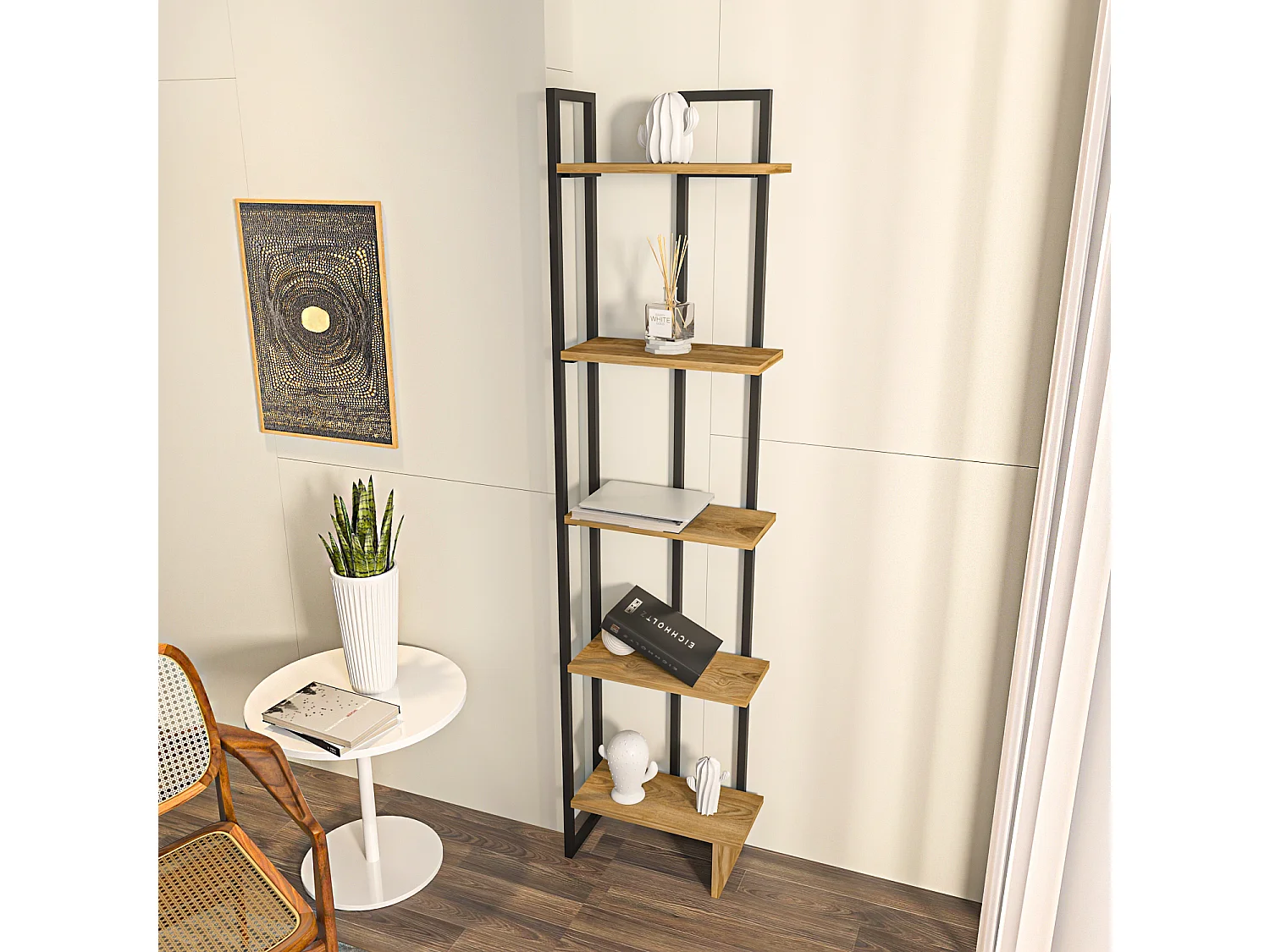 Decorotika Alice 180 cm 5-tier Metal Frame  Corner Bookshelf  - 45 cm W x 19.6 cm D x 180 cm H