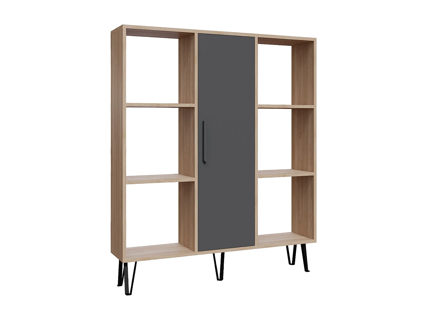 Peoria Bibliothèque à 6 Etagères Ouvertes Armoire Rangement Classique (Chêne et Anthracite)