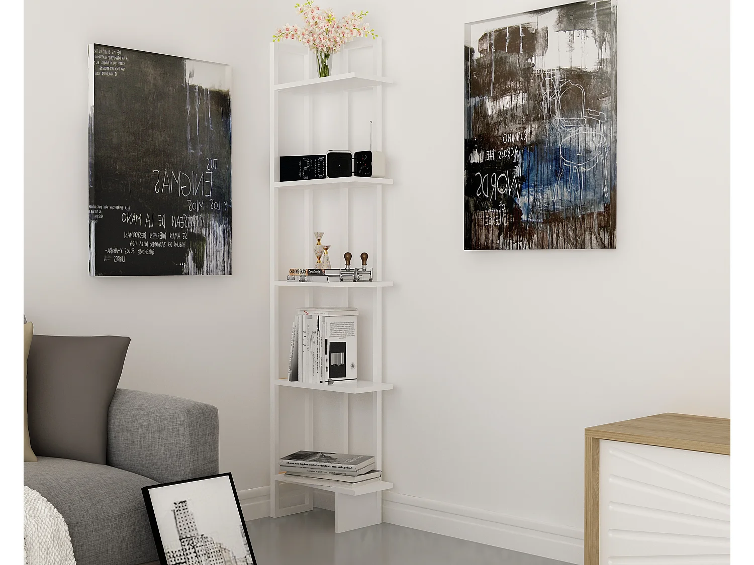 Decorotika Alice 180 cm 5-tier Metal Frame  Corner Bookshelf  - 45 cm W x 19.6 cm D x 180 cm H