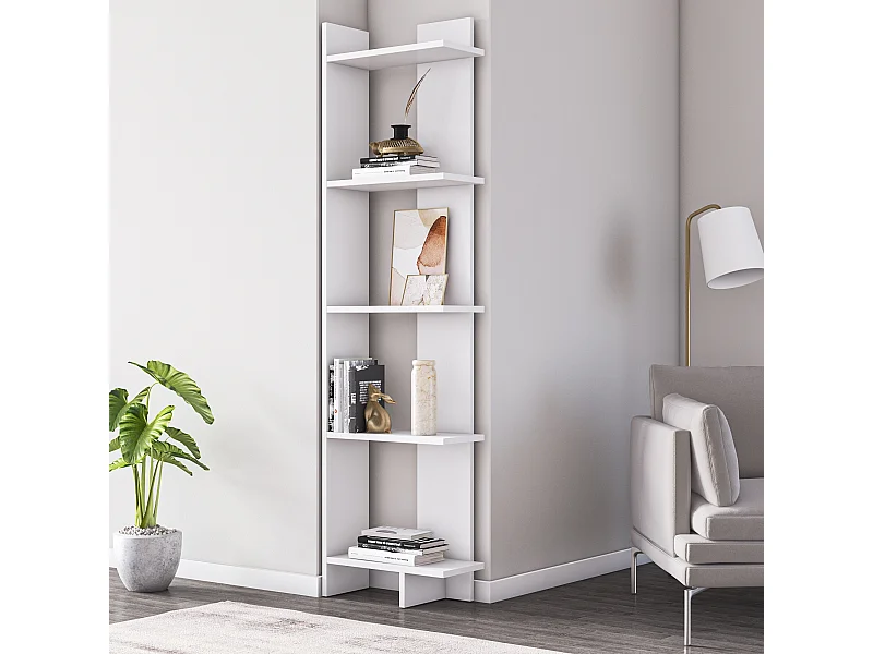 Bibliothèque d'angle 5-étagères Alice (Blanc)