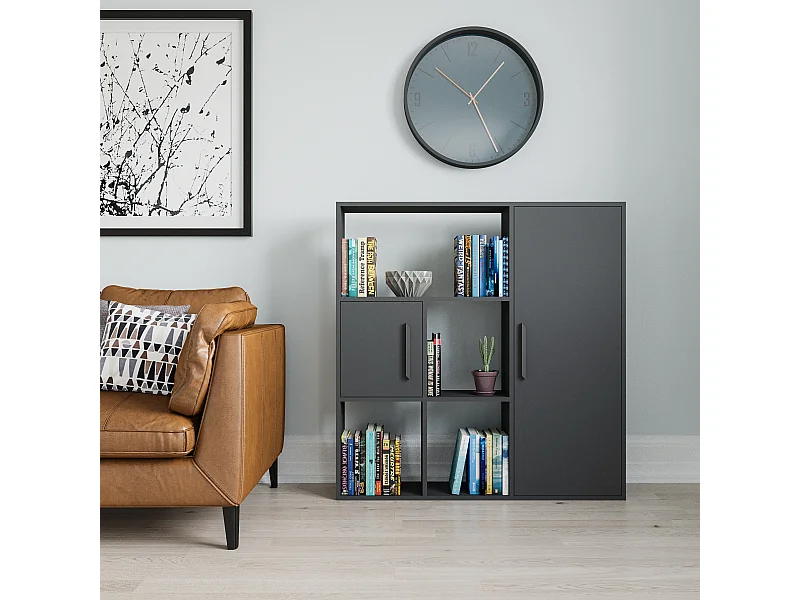 Ridge 124 cm H Bibliothèque Étagères Ouvertes et Armoires (Anthracite)