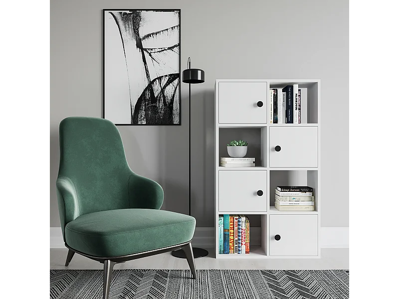 Tasso 123 cm H Bibliothèque 3 Étagères Ouvertes avec 3 Armoires Dos nu Rangement (Blanc)
