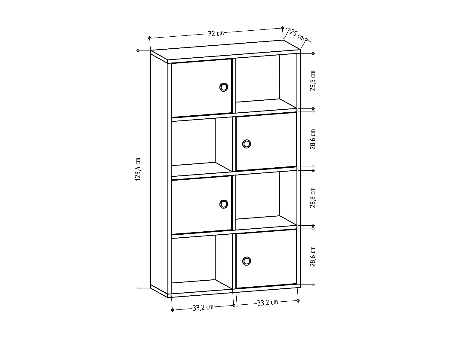 Tasso 123 cm H Bibliothèque 3 Étagères Ouvertes avec 3 Armoires Dos nu Rangement (Blanc)