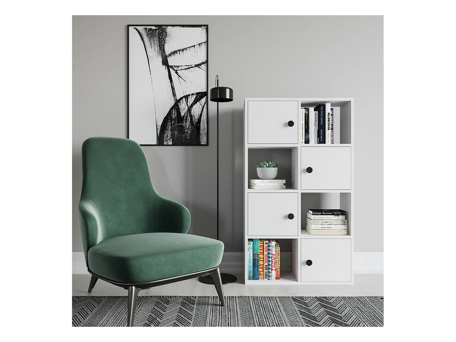 Tasso 123 cm H Bibliothèque 3 Étagères Ouvertes avec 3 Armoires Dos nu Rangement (Blanc)