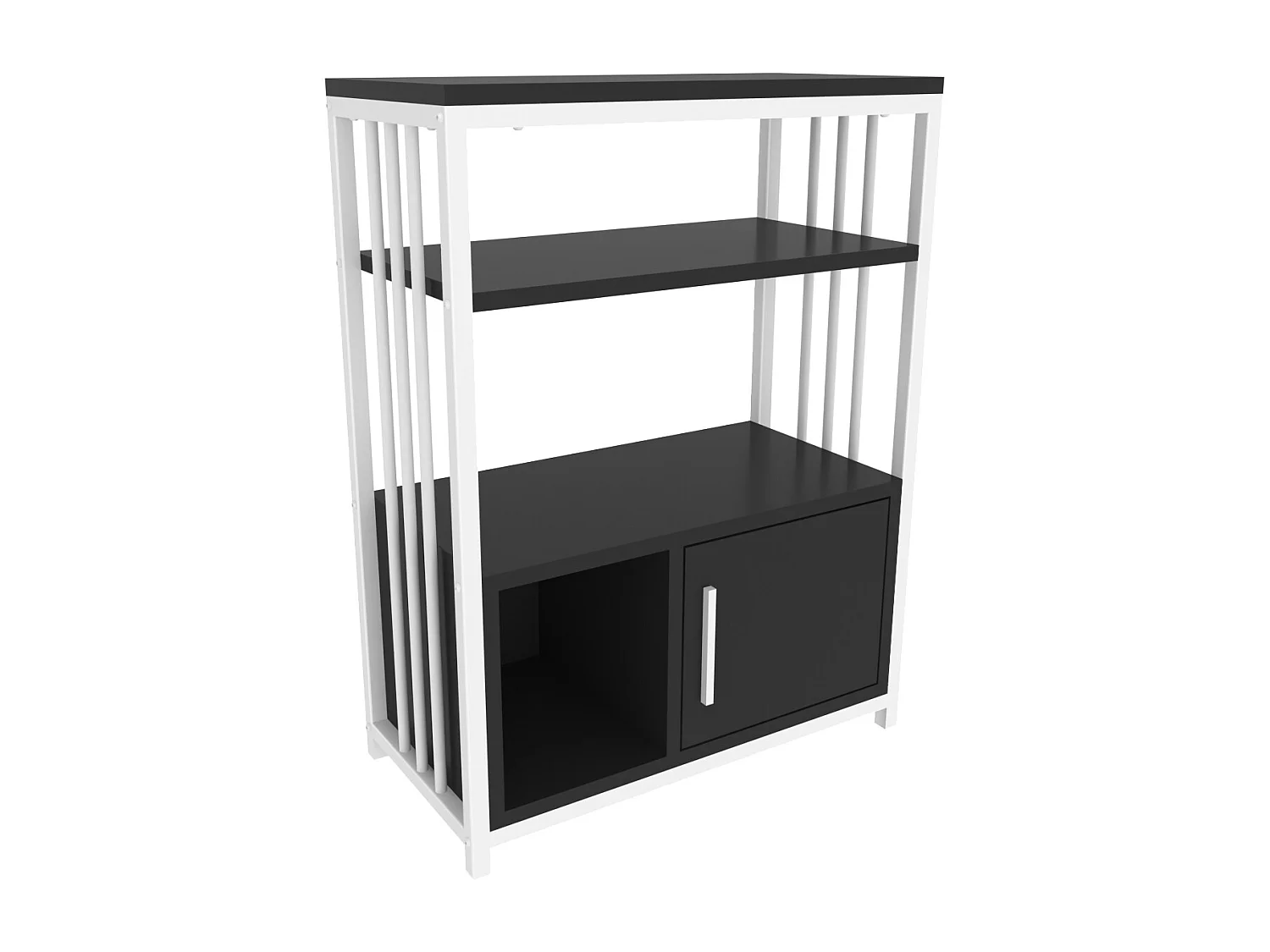 Bibliothèque Letos avec le cadre en métal et armoire, design stylistique (Anthracite et Blanc)