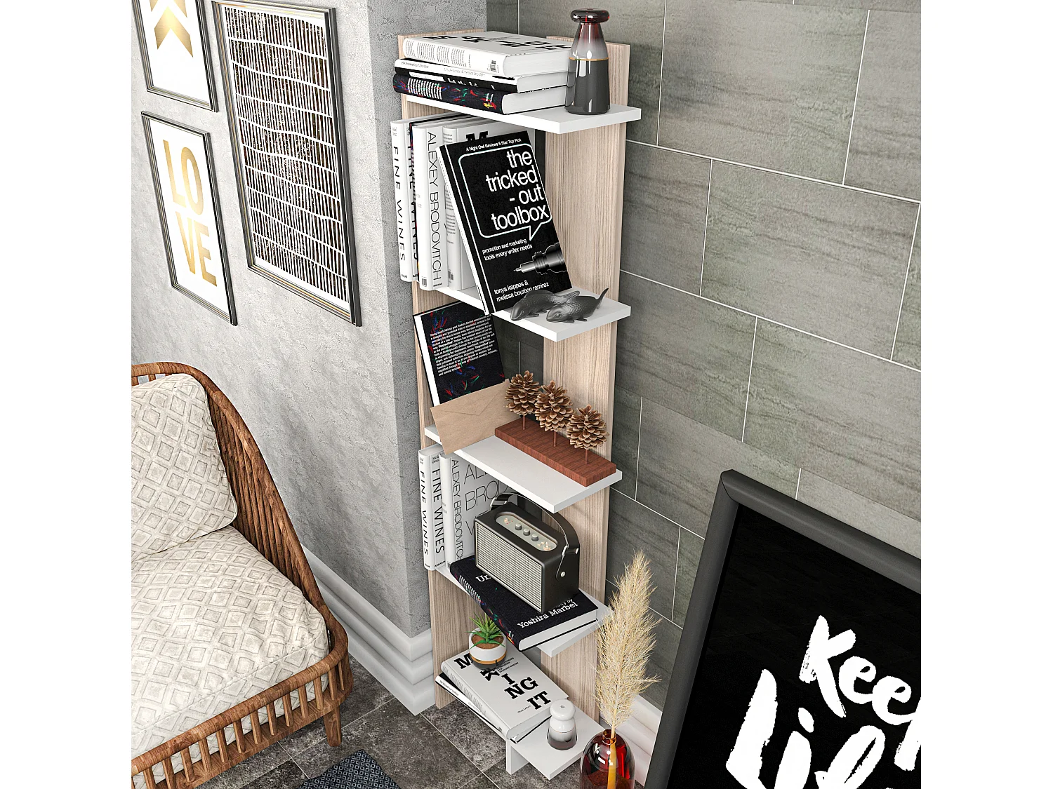 Decorotika Alice 5-tier Corner Bookcase Bookshelf Display Stand - 45 cm W x 19.6 cm D x 170 cm H