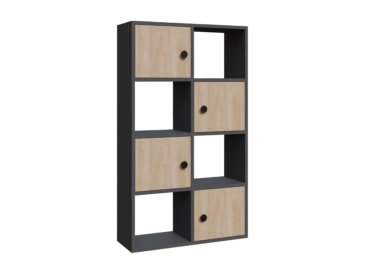 Tasso 123 cm H Bibliothèque 3 Étagères Ouvertes avec 3 Armoires Dos nu Rangement (Anthracite et Chêne)