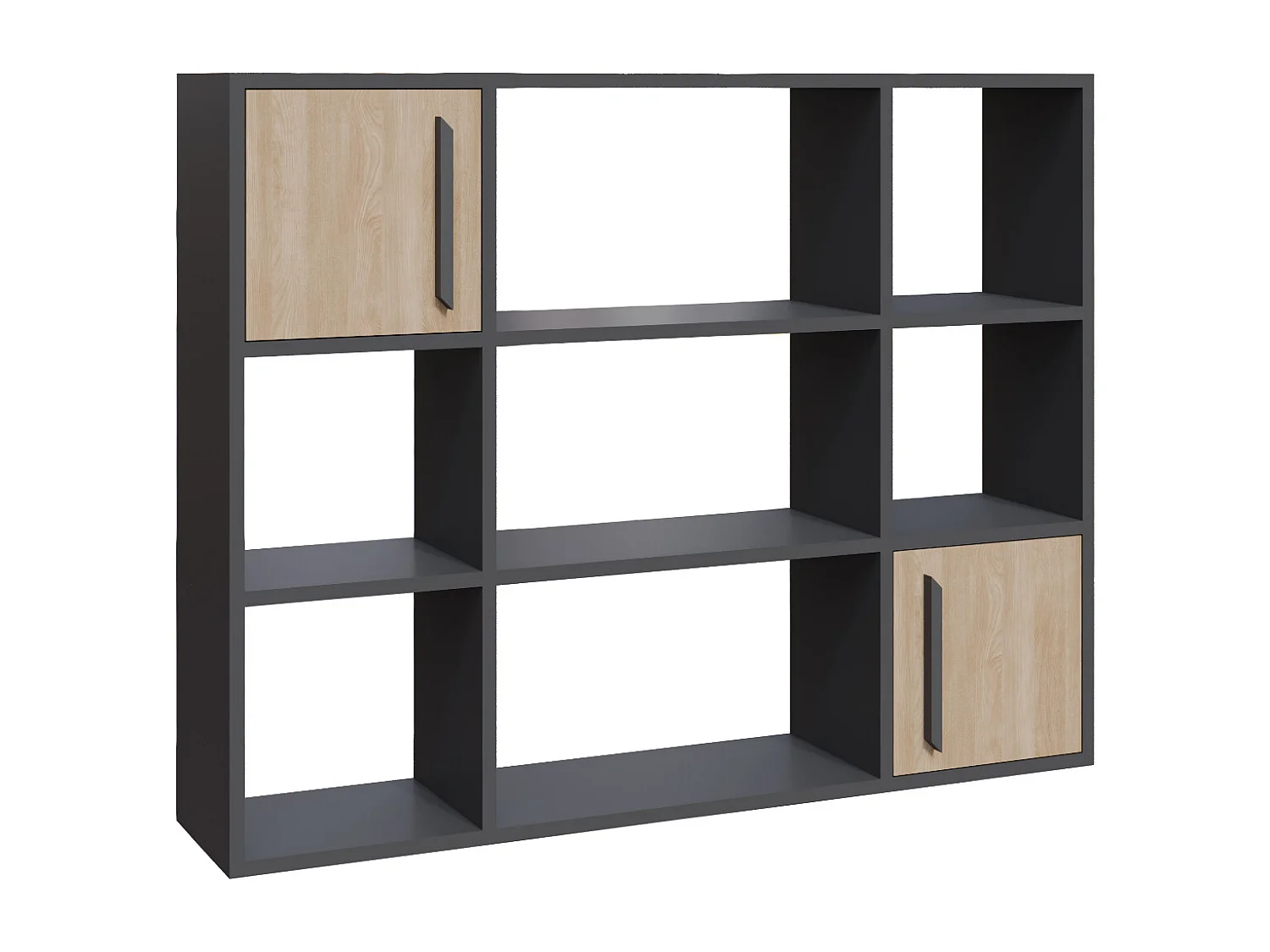 Randall Bibliothèque Rangement avec 2 Armoires et 7 Niches | Dos nu (Anthracite et Chêne)