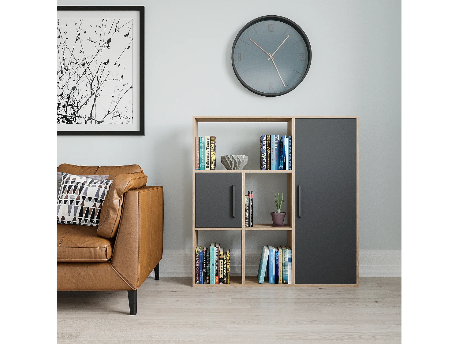 Ridge 124 cm H Bibliothèque Étagères Ouvertes et Armoires (Chêne et Anthracite)