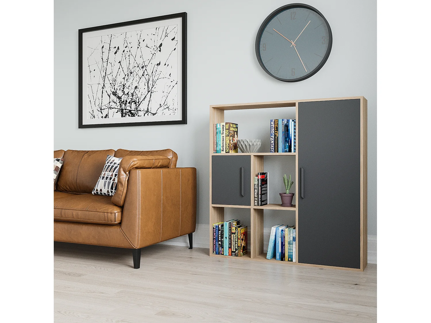 Ridge 124 cm H Bibliothèque Étagères Ouvertes et Armoires (Chêne et Anthracite)