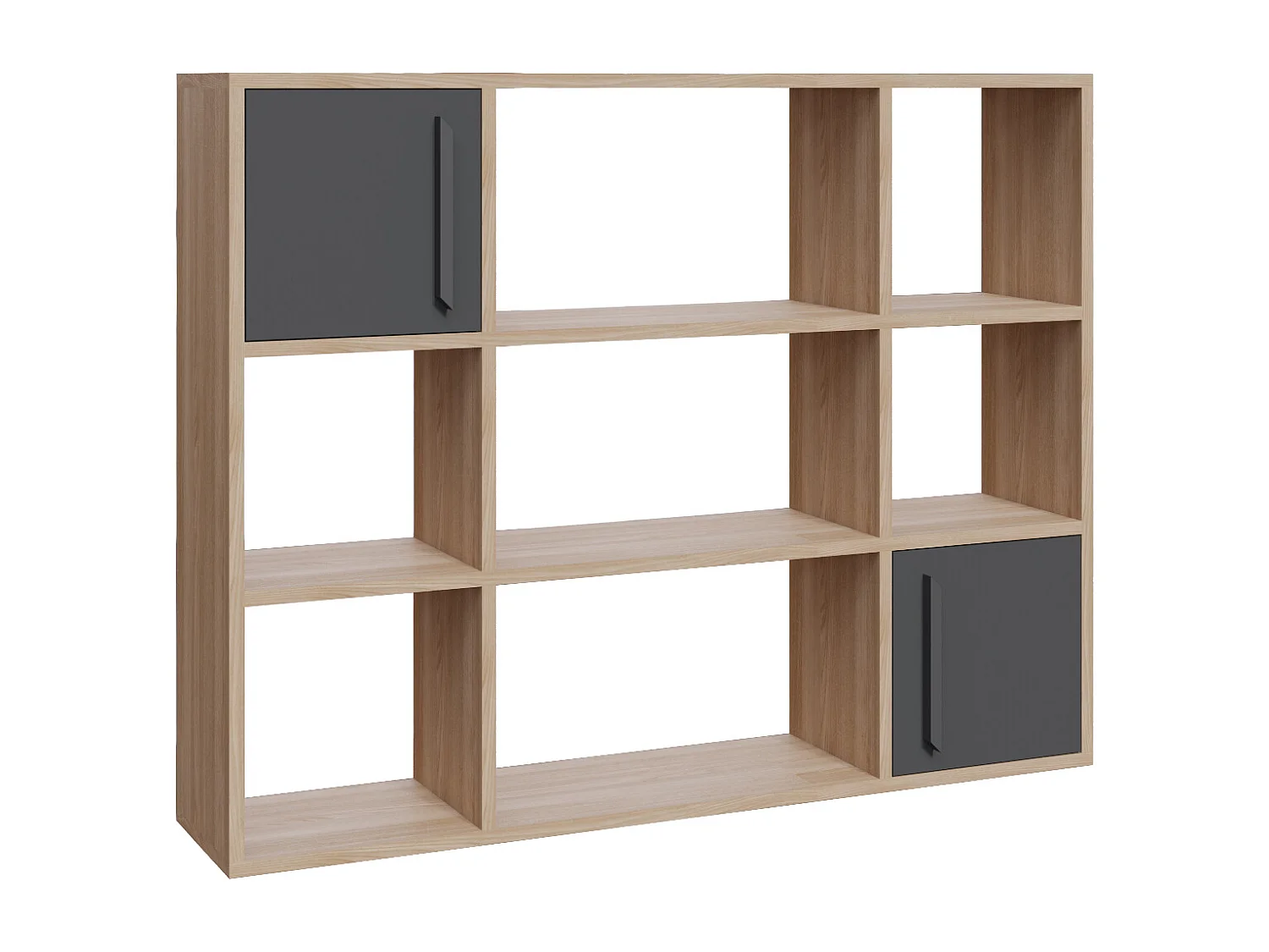 Randall Bibliothèque Rangement avec 2 Armoires et 7 Niches | Dos nu (Chêne et Anthracite)