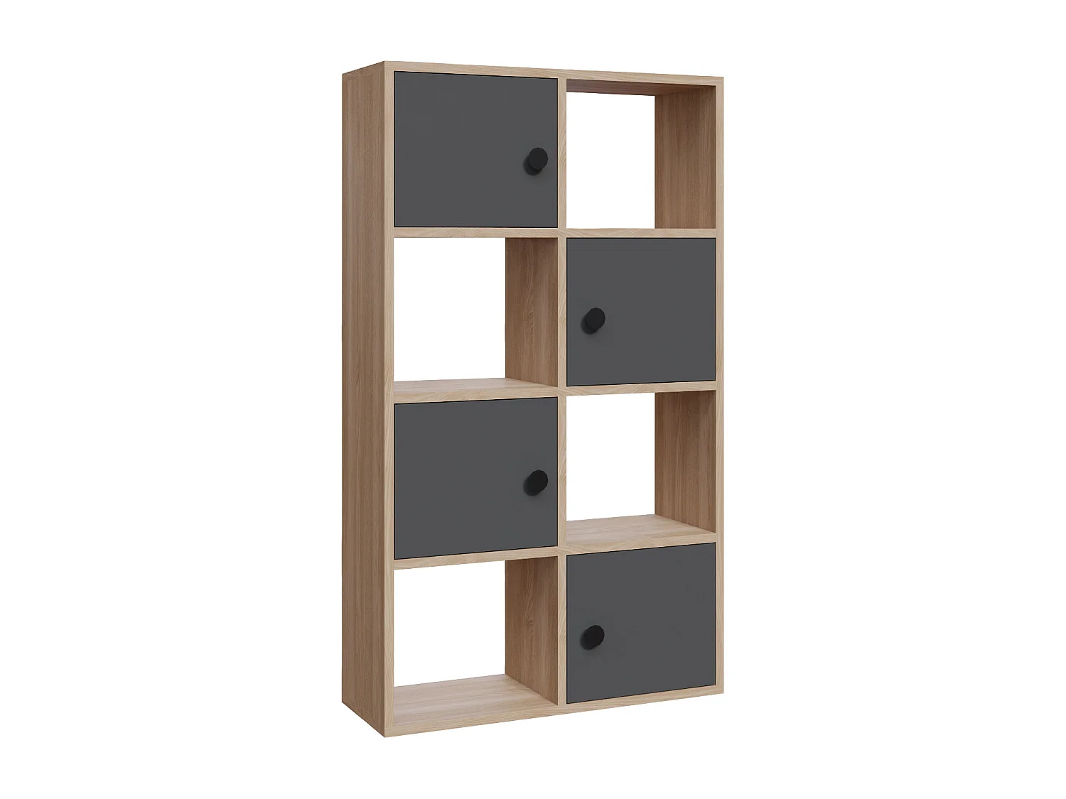Tasso 123 cm H Bibliothèque 3 Étagères Ouvertes avec 3 Armoires Dos nu Rangement (Chêne et Anthracite)