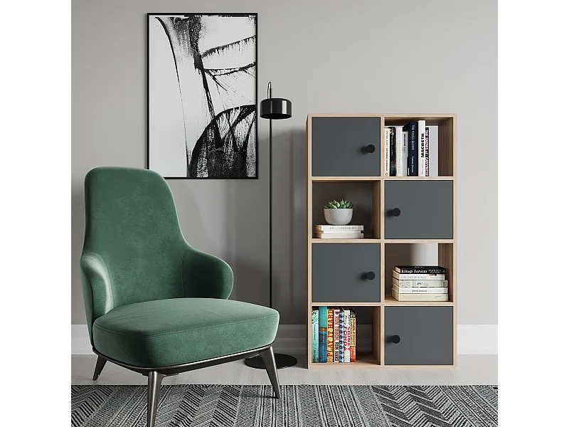 Tasso 123 cm H Bibliothèque 3 Étagères Ouvertes avec 3 Armoires Dos nu Rangement (Chêne et Anthracite)