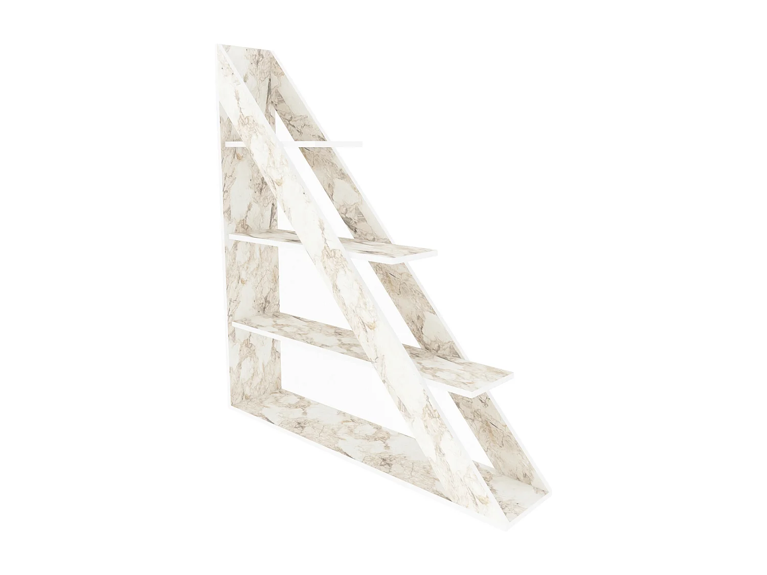 Pisagor Bibliothèque d'angle, Rangement et Étagère 3 Niveaux (Effet marbre blanc)