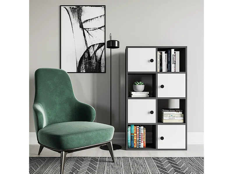 Tasso 123 cm H Bibliothèque 3 Étagères Ouvertes avec 3 Armoires Dos nu Rangement (Anthracite et Blanc)