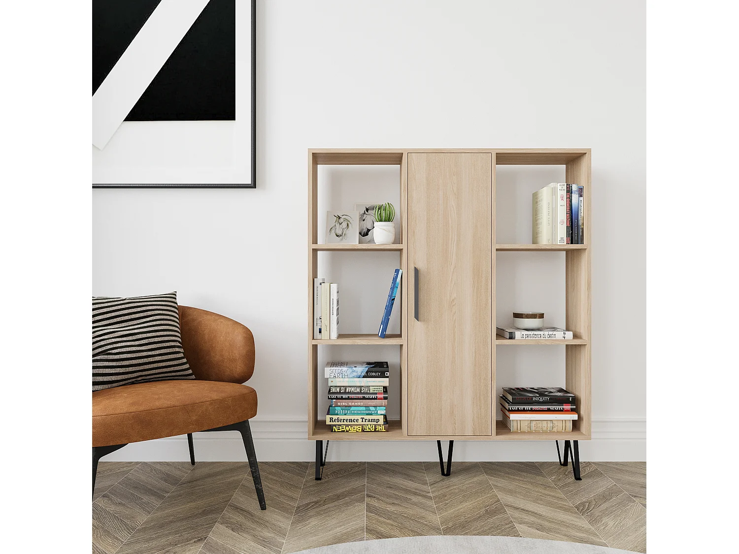 Peoria Bibliothèque à 6 Etagères Ouvertes Armoire Rangement Classique (Chêne et Chêne)