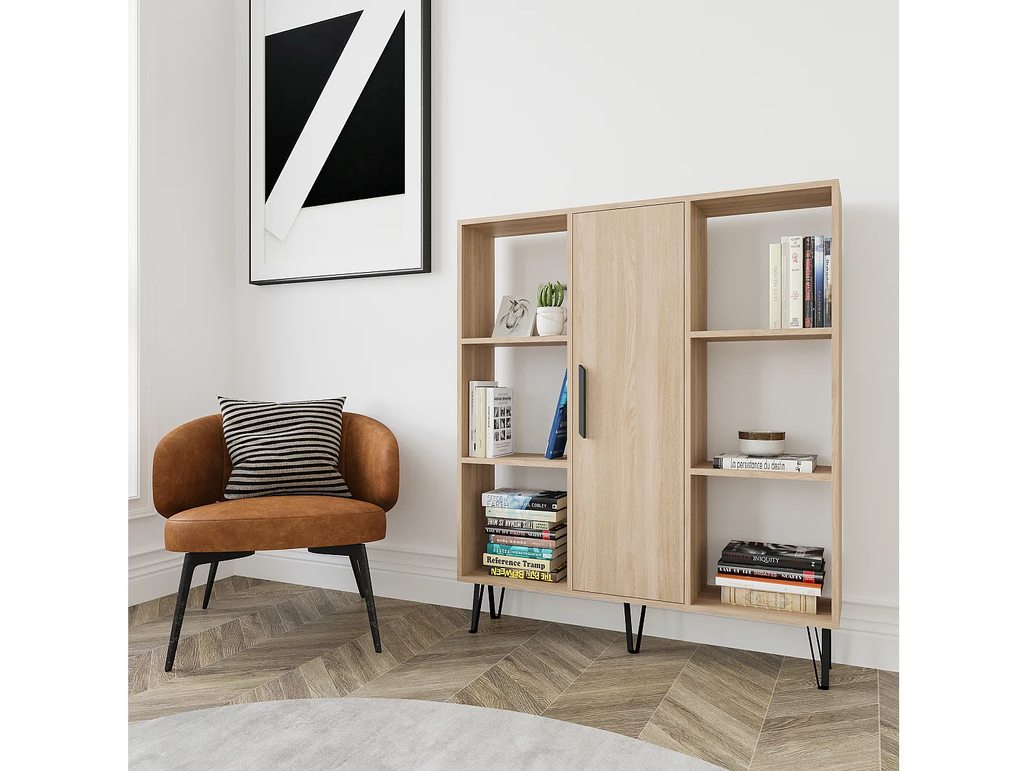 Peoria Bibliothèque à 6 Etagères Ouvertes Armoire Rangement Classique (Chêne et Chêne)