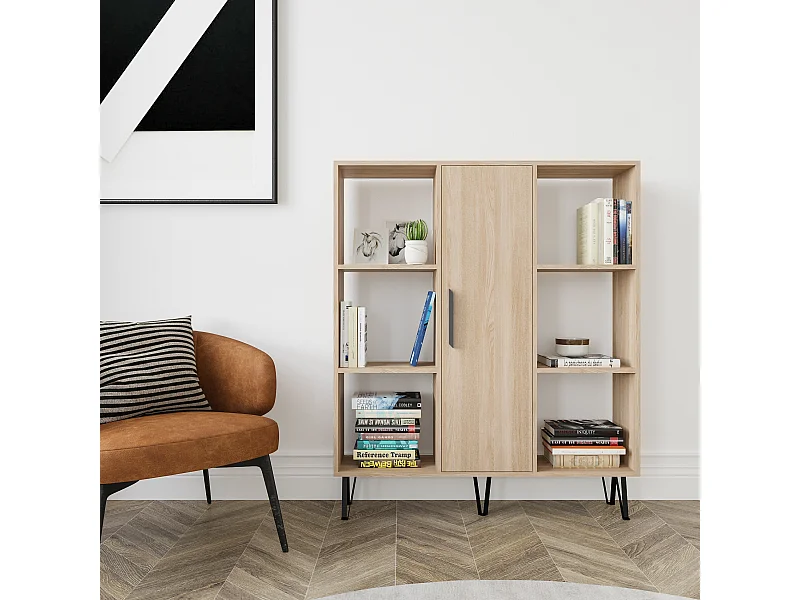 Peoria Bibliothèque à 6 Etagères Ouvertes Armoire Rangement Classique (Chêne et Chêne)