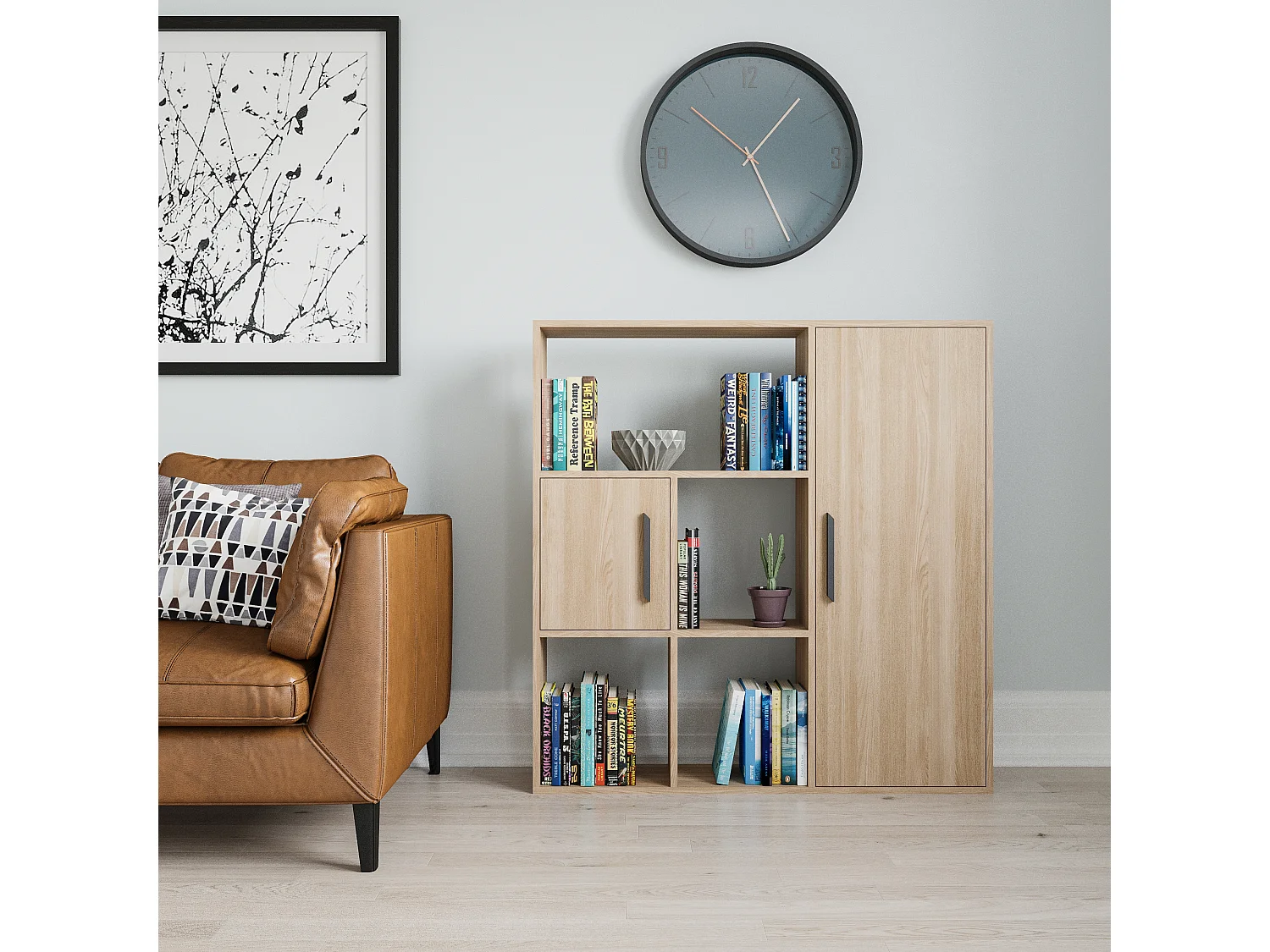 Ridge 124 cm H Bibliothèque Étagères Ouvertes et Armoires (Chêne)