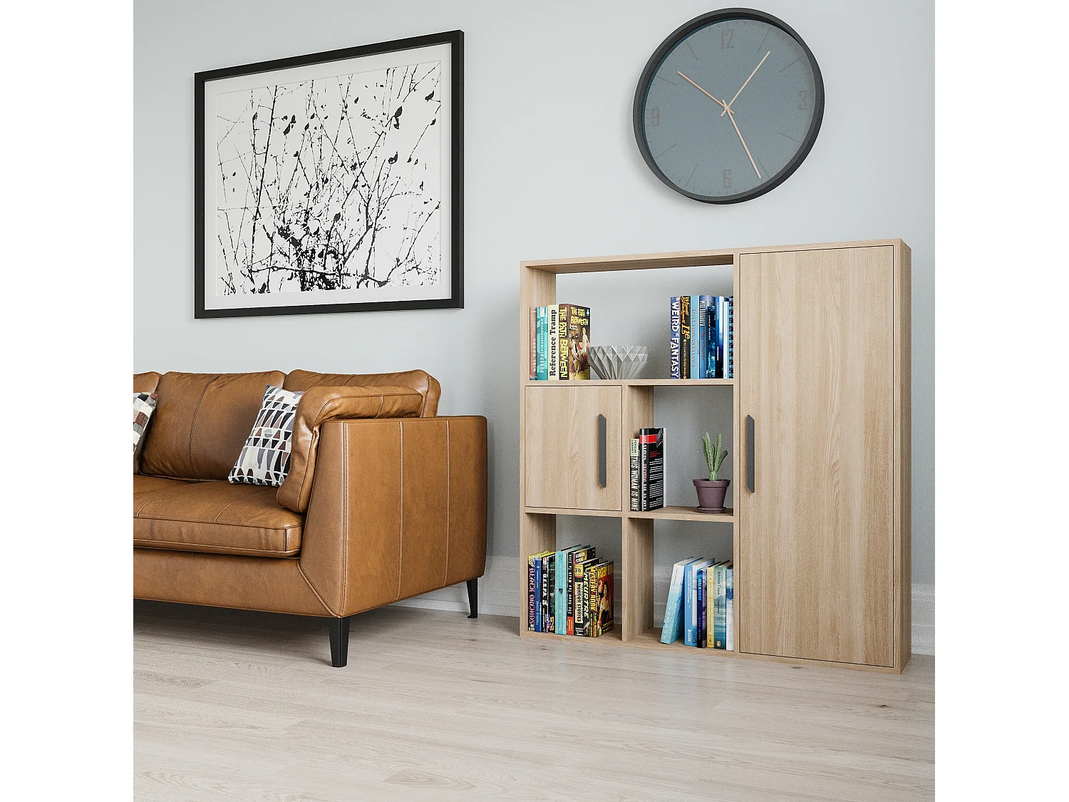 Ridge 124 cm H Bibliothèque Étagères Ouvertes et Armoires (Chêne)