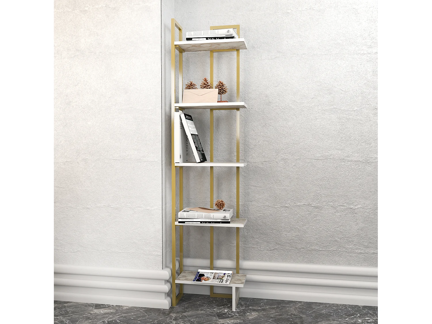 Decorotika Alice 180 cm 5-tier Metal Frame  Corner Bookshelf  - 45 cm W x 19.6 cm D x 180 cm H