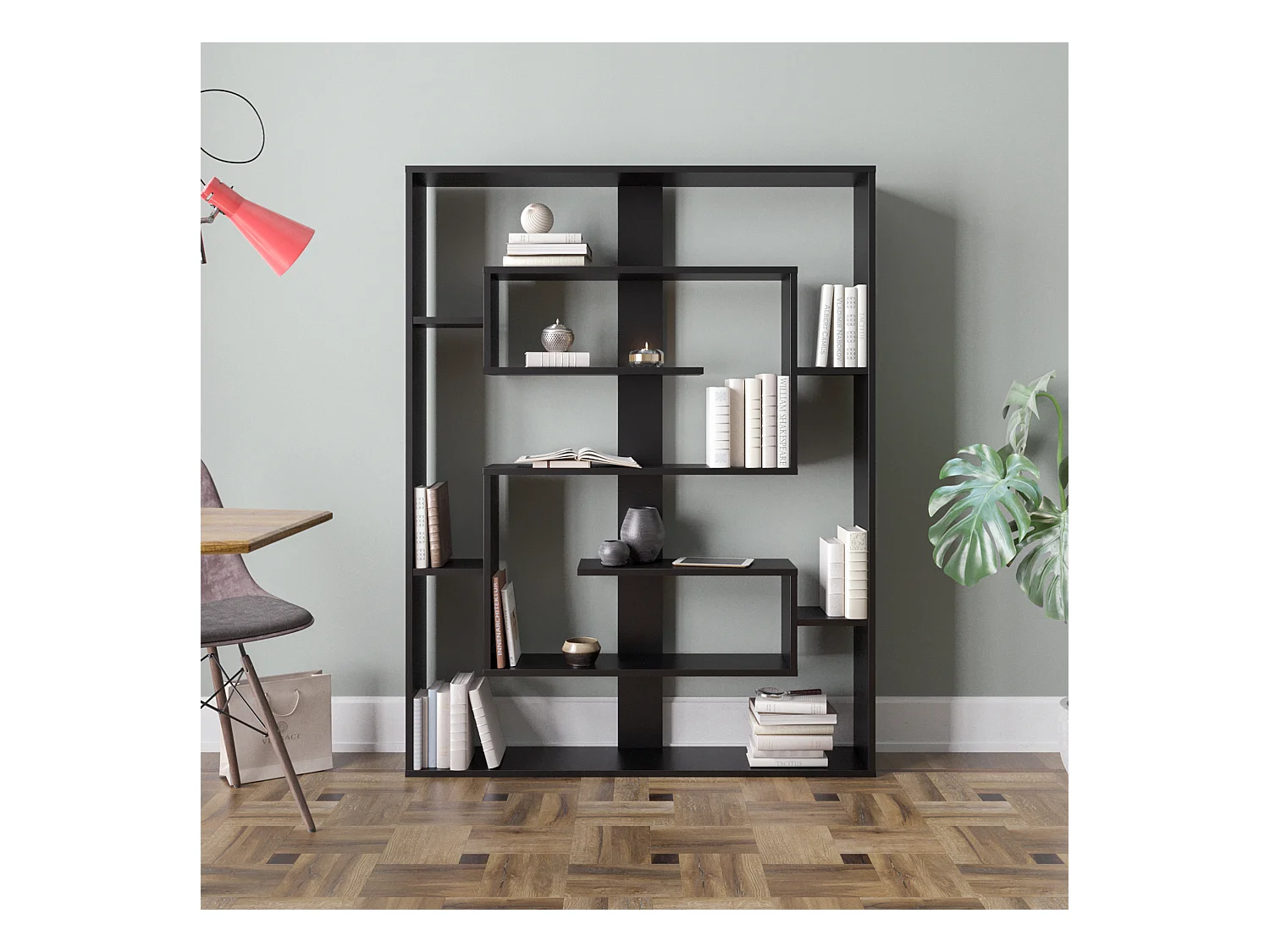 Esteban Bibliothèque Design Géométrique de 156 cm Hauteur (Noir)