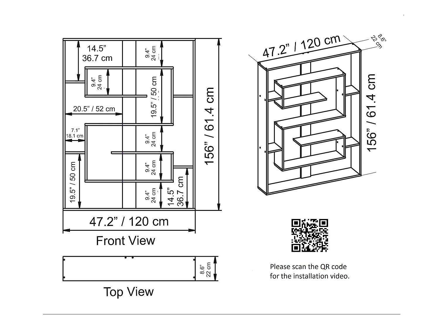 Esteban Bibliothèque Design Géométrique de 156 cm Hauteur (Noir)