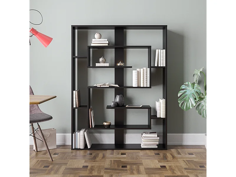 Esteban Bibliothèque Design Géométrique de 156 cm Hauteur (Noir)
