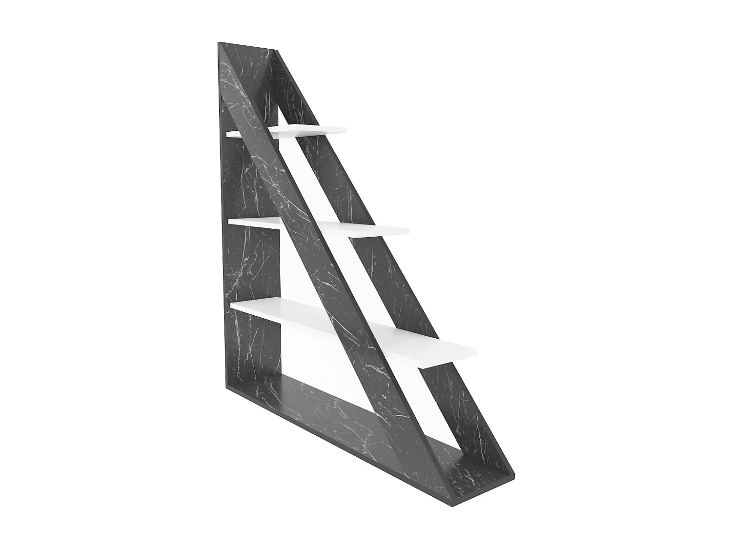 Pisagor Bibliothèque d'angle, Rangement et Étagère 3 Niveaux (Effet marbre noir et Blanc)