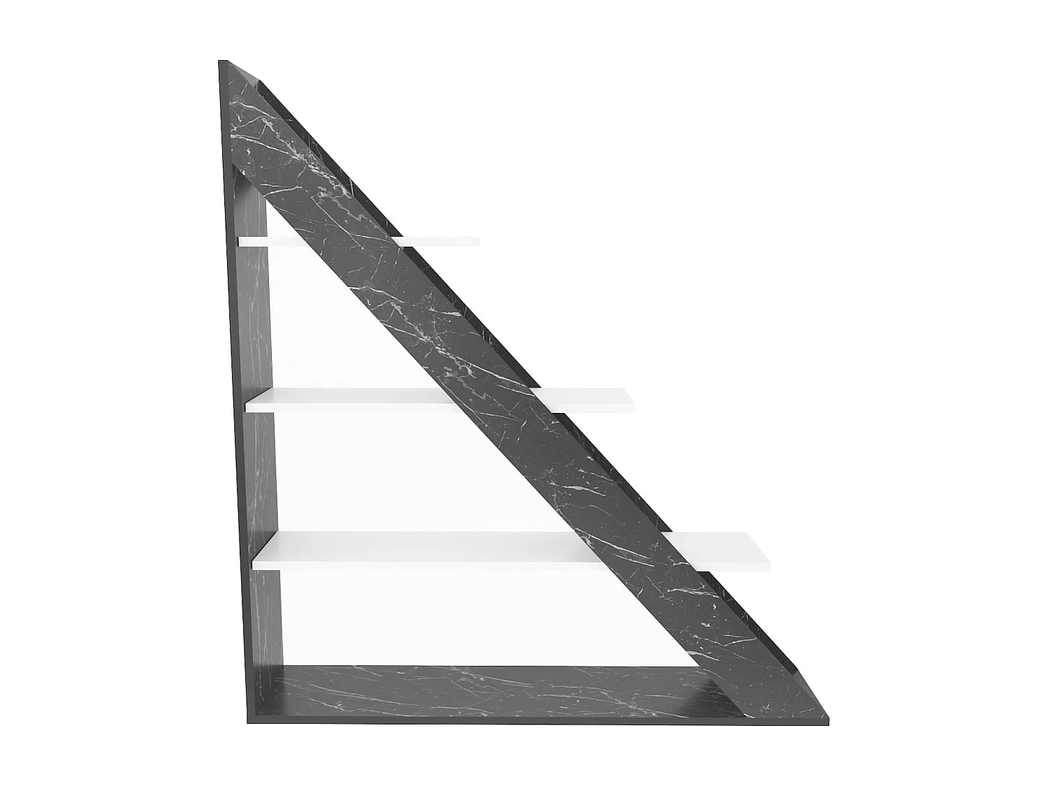 Pisagor Bibliothèque d'angle, Rangement et Étagère 3 Niveaux (Effet marbre noir et Blanc)