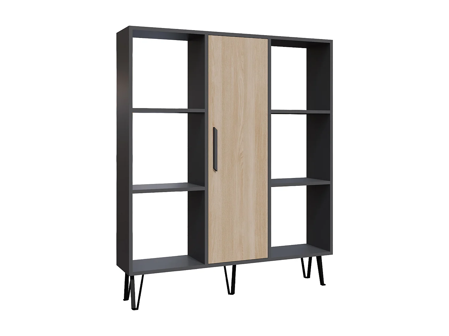 Peoria Bibliothèque à 6 Etagères Ouvertes Armoire Rangement Classique (Anthracite et Chêne)