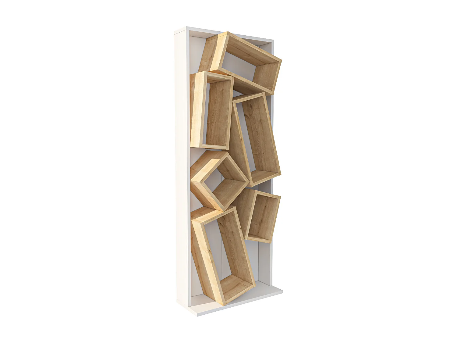 Carmen Bibliothèque Design Géométrique (Blanc et Chêne)