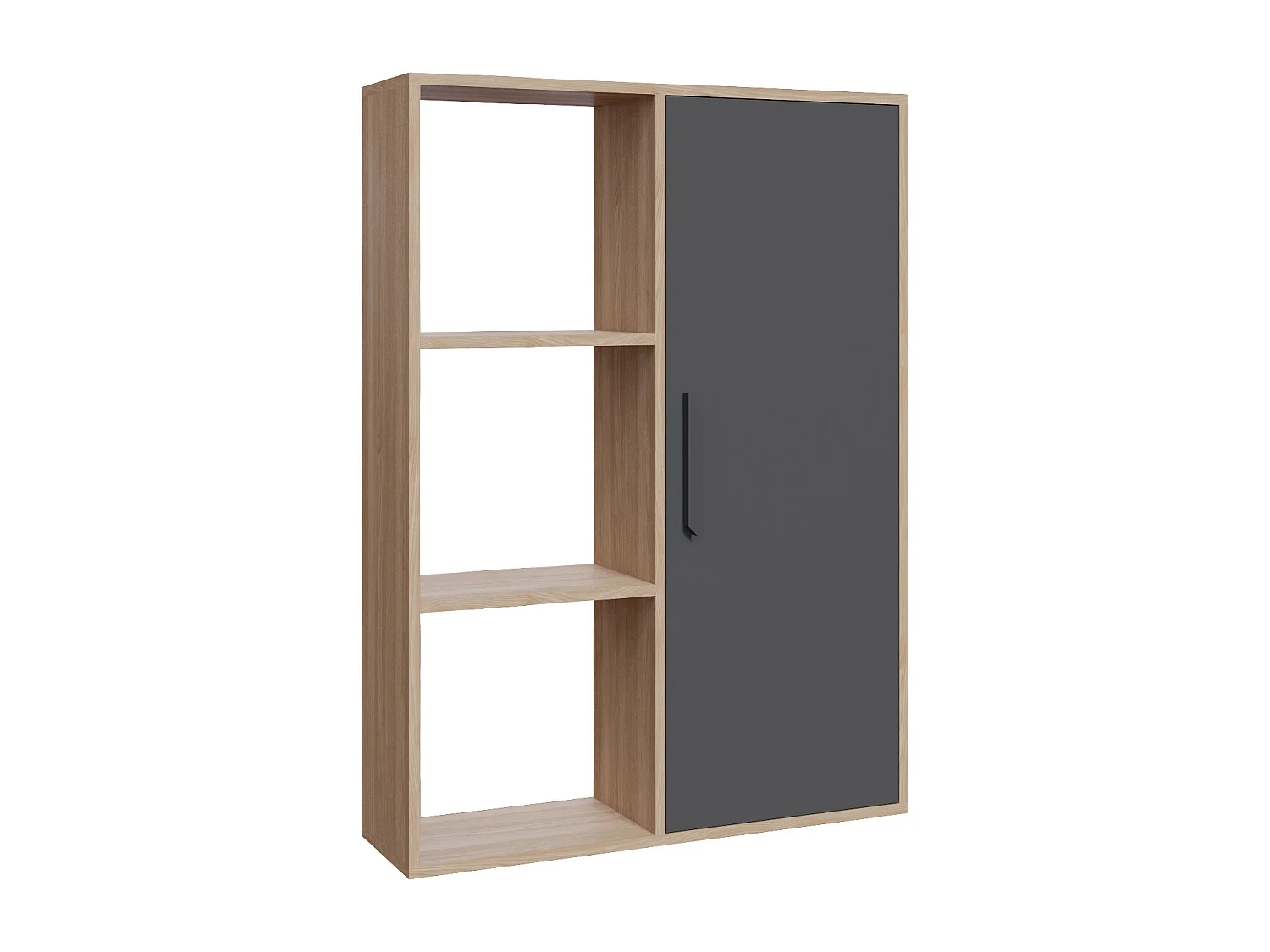Patrick Bibliothèque 3 Etagères Ouverte et Armoire | Design Minimalist (Chêne et Anthracite)
