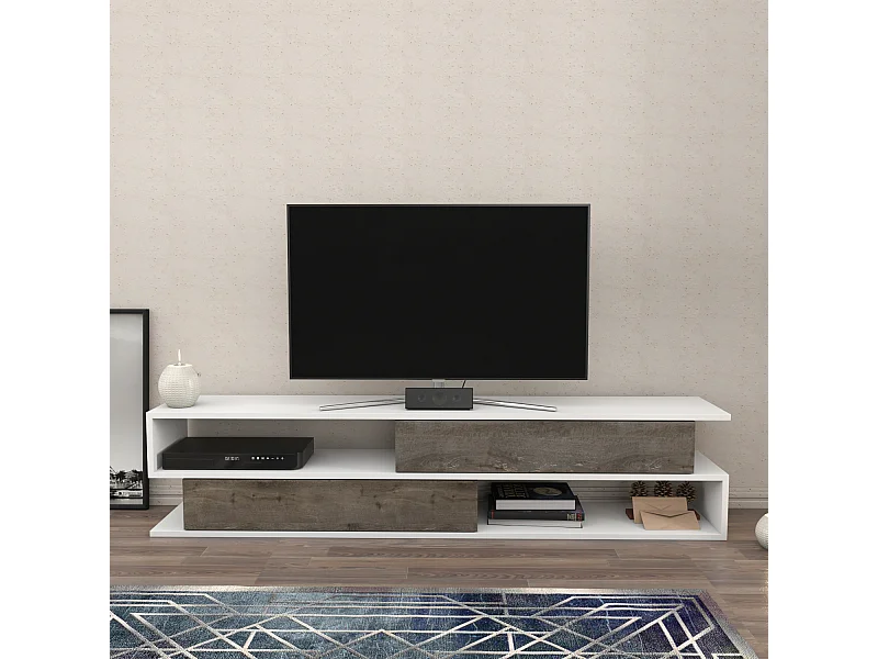 Meuble TV Cortez De 160 Cm Avec 2 Armoires Et 2 Niches (Blanc)
