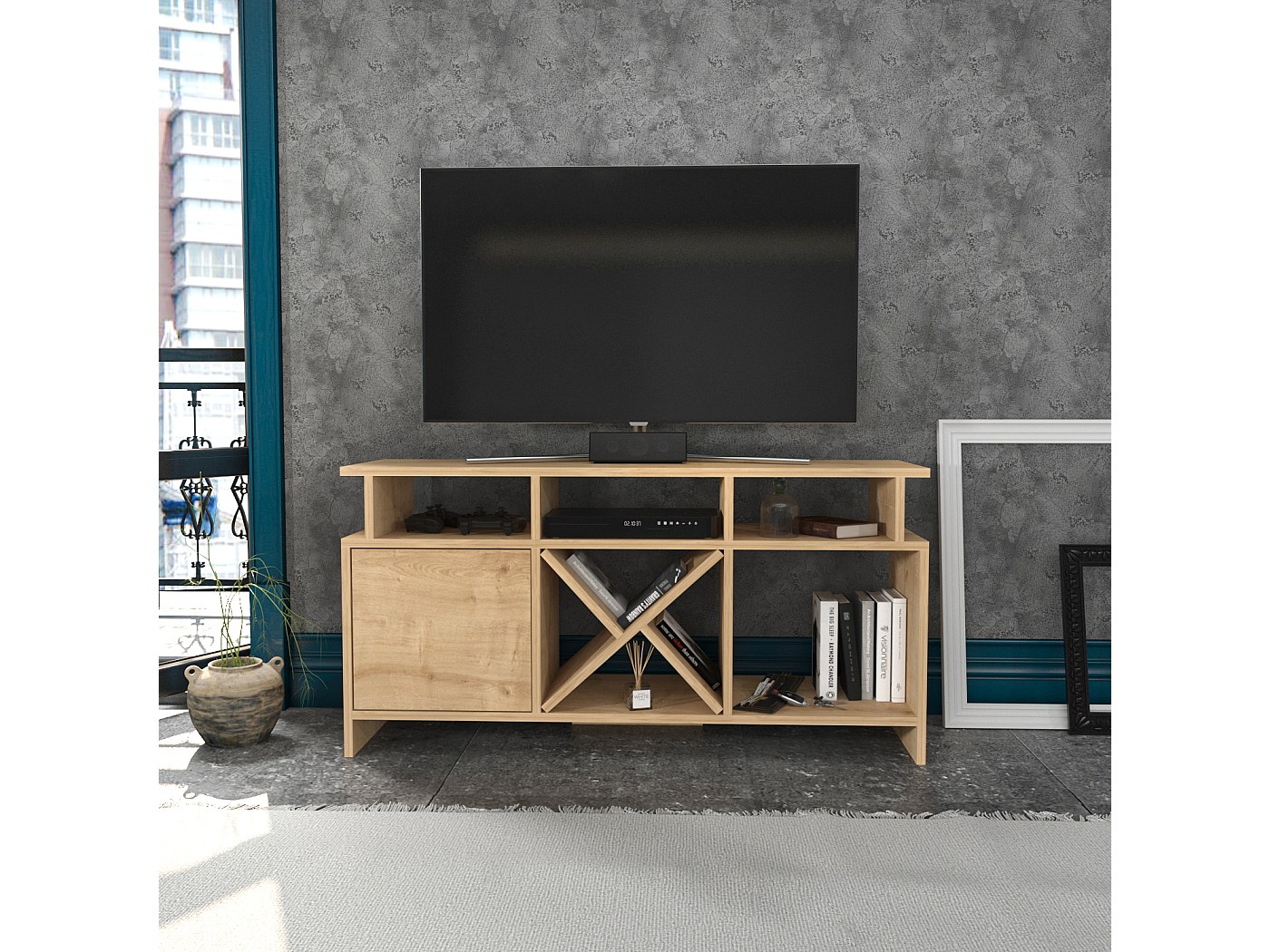 MINGZHE Meuble TV rétro, support multimédia, support TV avec tiroirs, centre de divertissement, console multimédia, meuble TV pour salon, rétro, marron, 108 x 30 x 78 cm (marron