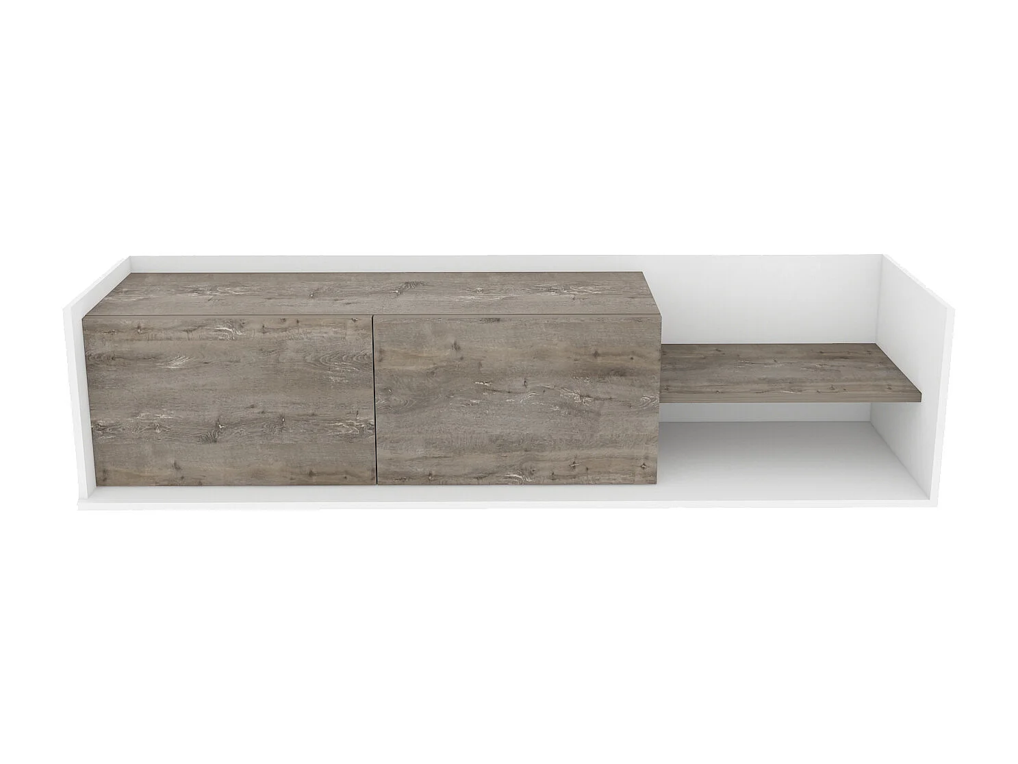 Krog 160 cm Meuble TV | Étagères ouvertes et Armoires battantes (Blanc et Wenge)