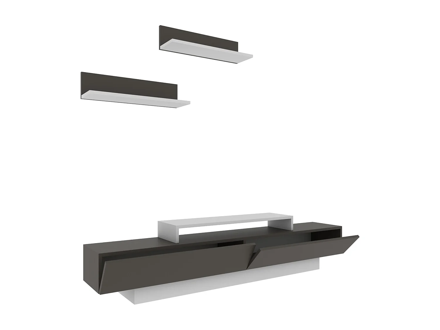 Lusi Meuble TV 180 cm Étagères Murales Incluses | Armoires Battantes (Blanc et Café Galaxy)