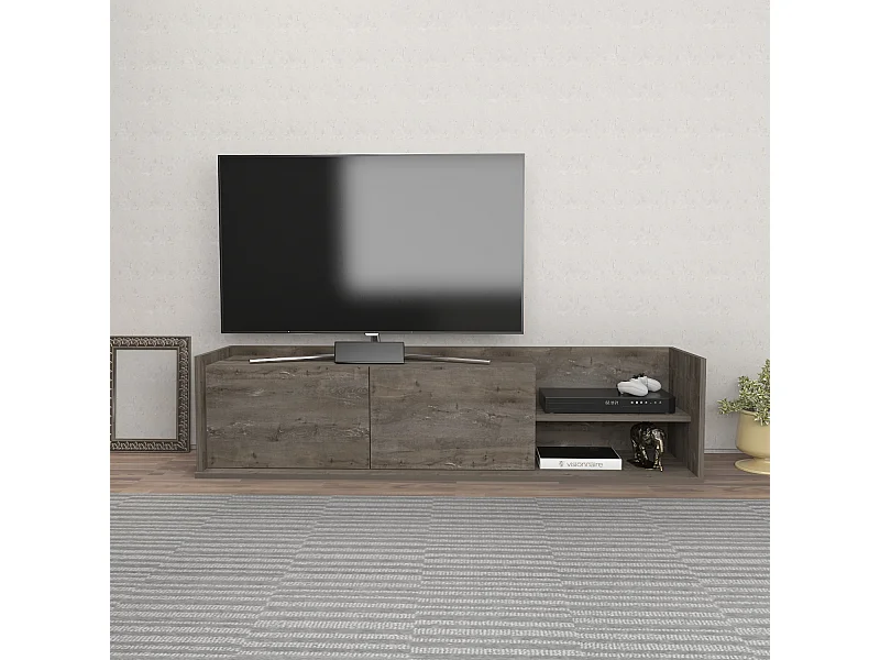 Krog 160 cm Meuble TV | Étagères ouvertes et Armoires battantes (Wenge)