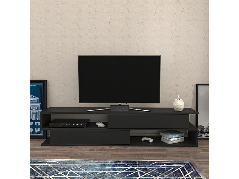 Meuble TV Cortez De 160 Cm Avec 2 Armoires Et 2 Niches (Anthracite)