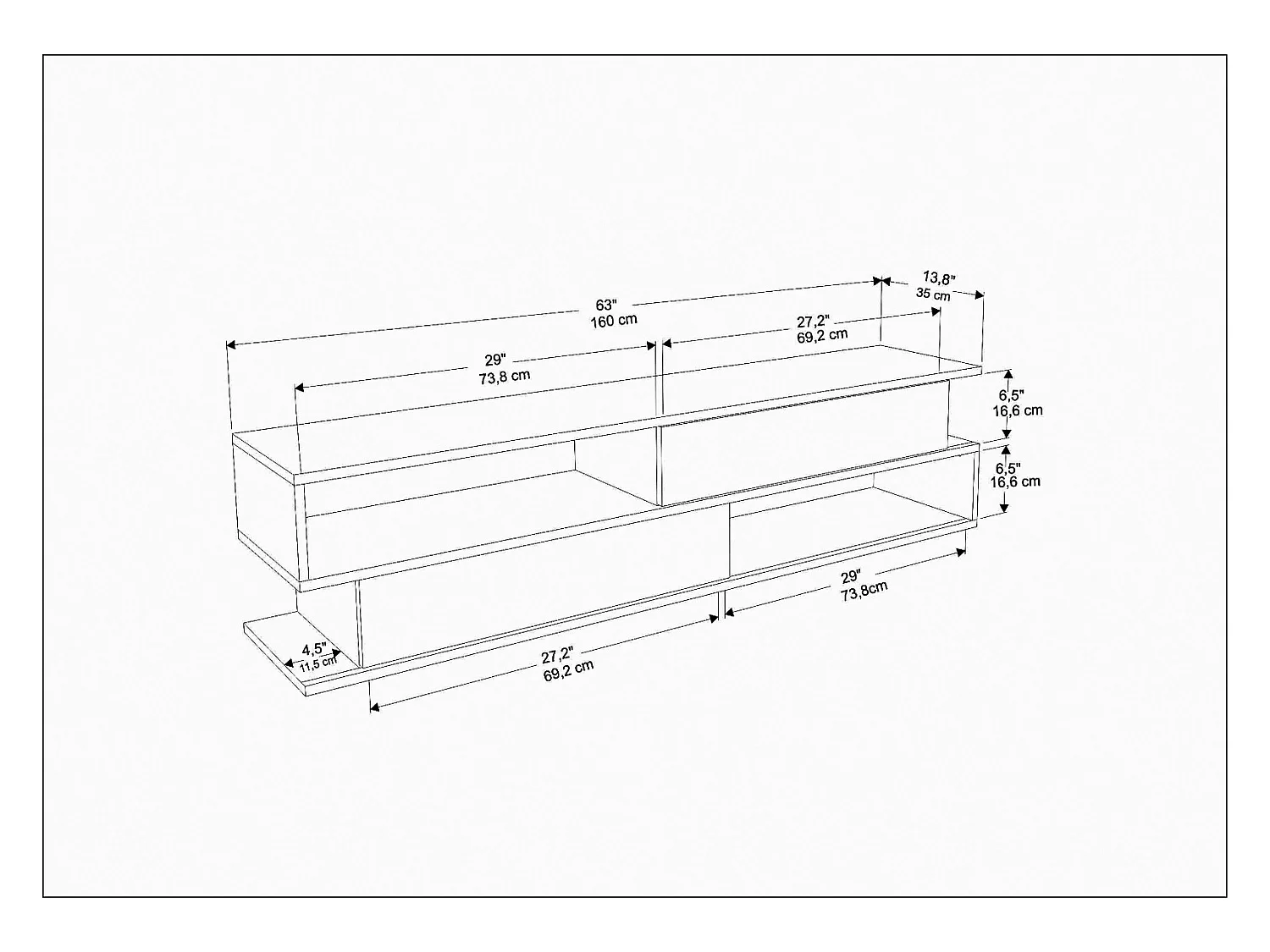 Meuble TV Cortez De 160 Cm Avec 2 Armoires Et 2 Niches (Anthracite)